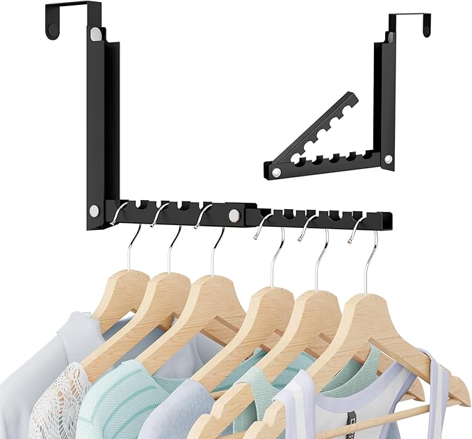 Over The Door Hooks, Extended Over The Door Clothes Hanger with 10 Ridges,Space-Saving Over The Door Rack,Door Hooks for Hanging Clothes,Larger Capacity Over The Door Hanger (1, Black)