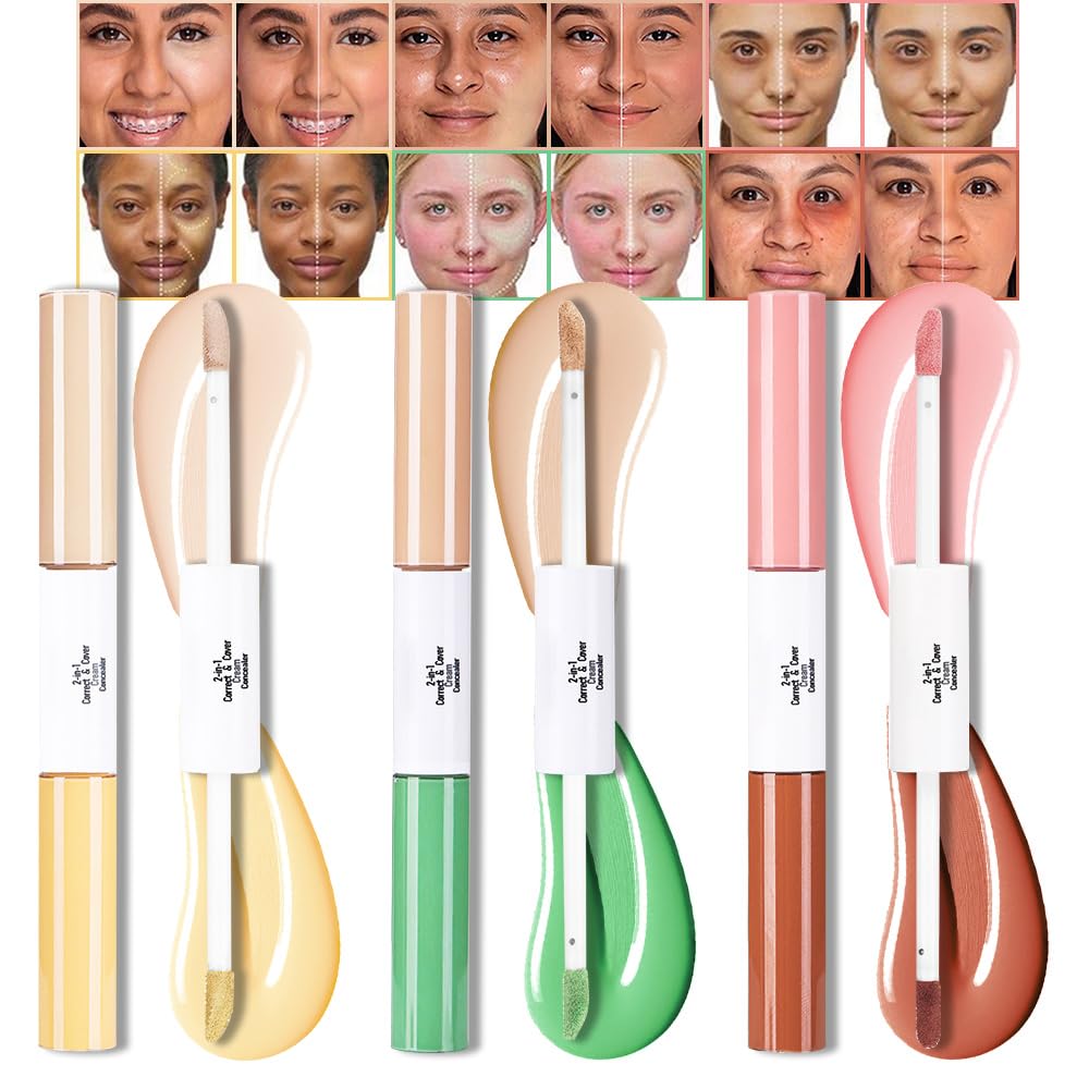 XZMeiLun 2-In-1 3Pcs Camo Concealer Kit, Under Eye Brightener, Long-Lasting Full-Coverage & Highly Pigmented Matte Finish Concea