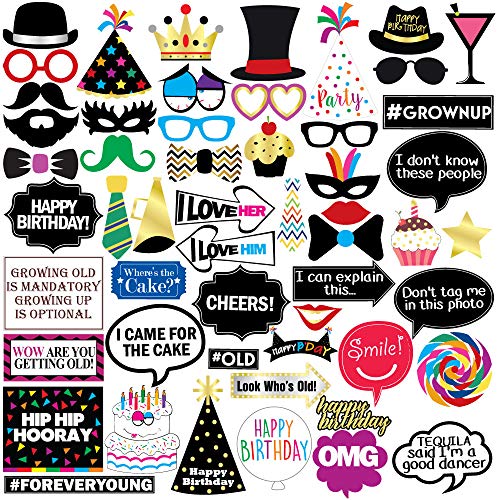 Funny Birthday Photo Booth Props - 47 Pieces - 21st - 30th - 40th - 50th - 60th - 70th - 80th - 90th - Birthday Party Supp...