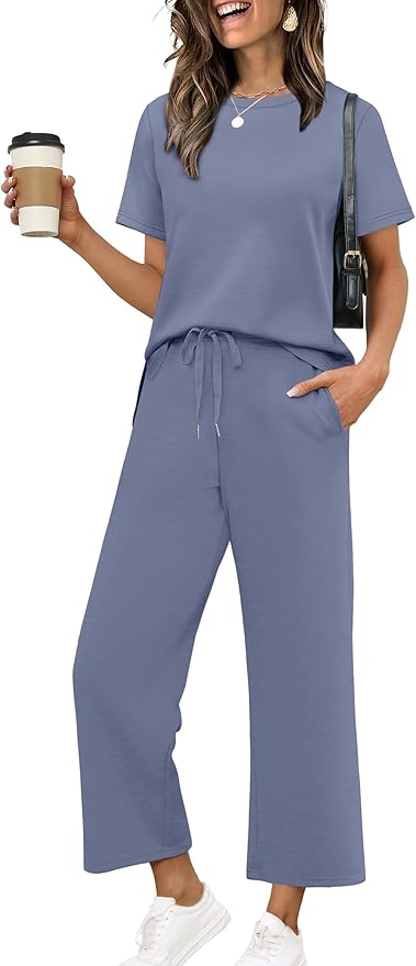 XIEERDUO Women's Side Slit Lounge Sets 2026 Fashion 2 Piece Travel Outfits Cozy Loungewear Wide Leg Tracksuits S-3XL