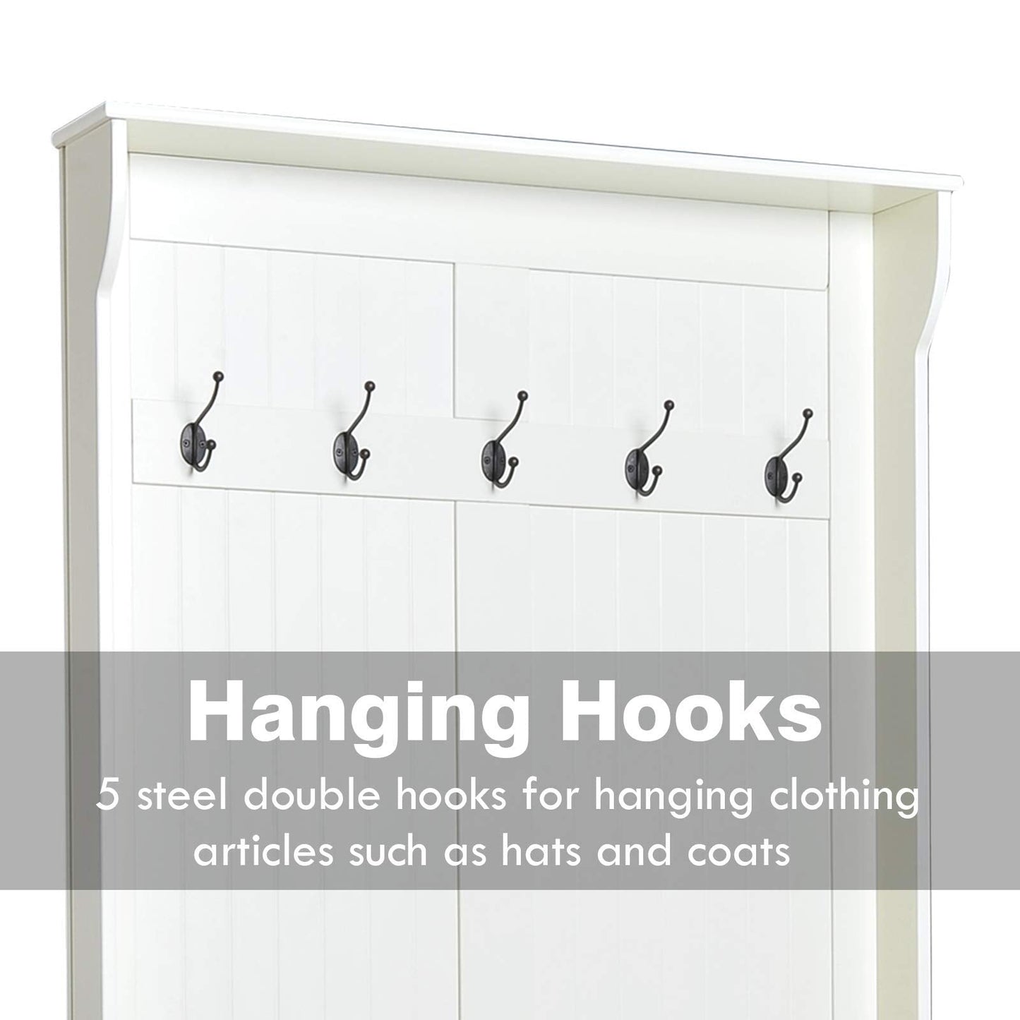 HOMCOM Hall Tree with Bench and Shoe Storage, 3-In-1 Entryway Bench with Coat Rack, 5 Hooks and Flip Top Storage Compartment, Cream White