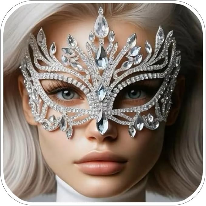XSBODY Bling Rhinestone Masquerade Mask For Women Ball Costume Crystal Face Mask Carnival Jewelry