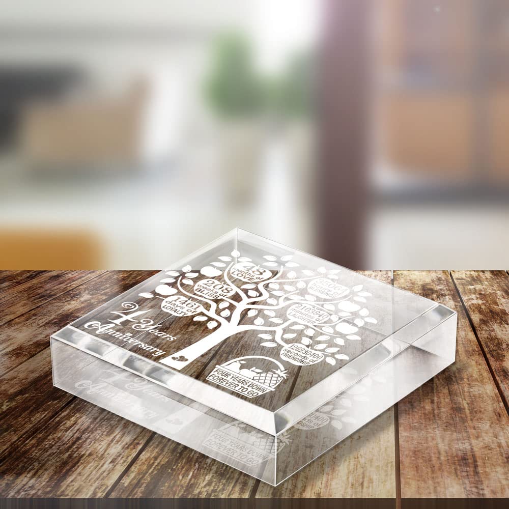4 Years Wedding Anniversary, 4 Years of Marriage, 4 Years Together, Traditional Fruit Gift for 4th Anniversary, Husband & Wife, 4 Years Down Forever to Go Keepsake and Paperweight