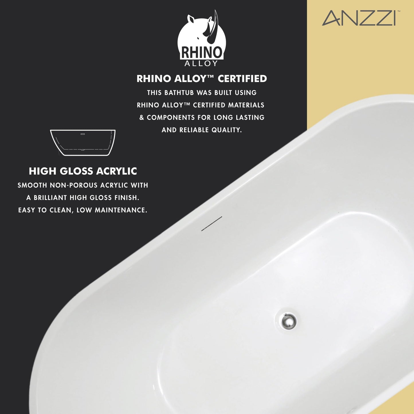 ANZZI Freestanding Bathtub 55 In Acrylic Soaking Tub Flat Bottom One Piece Marine Grade Build Glossy White Center Drain Chrome Overflow 73 Galon 55.12 x 29.53 x 22.83'' In Chand Series | FT-AZ098-55