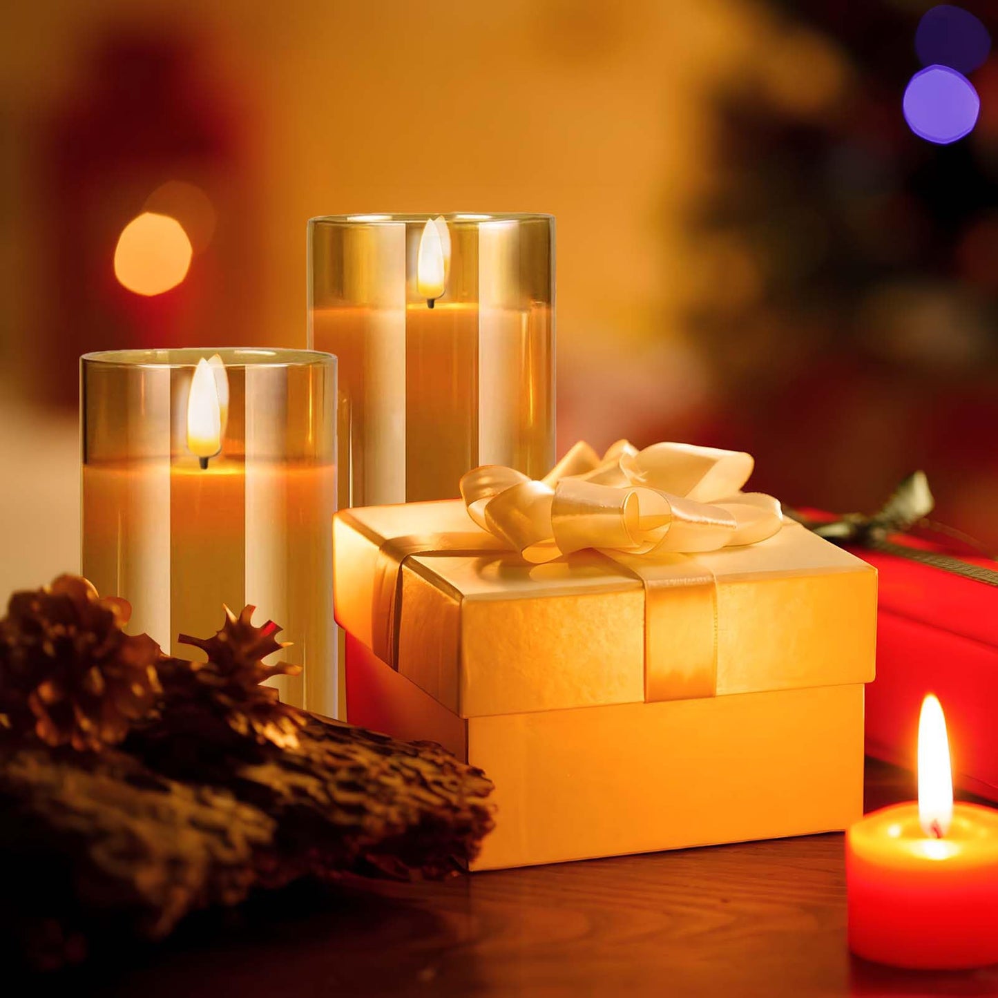 Sudifor Amber Flameless Candles, 5 Pack Battery Operated Candles with Flickering Flame, Large Pillar Candles with 2 Remote and Timer for Party/Hotel/Wedding/Birthday Decoration