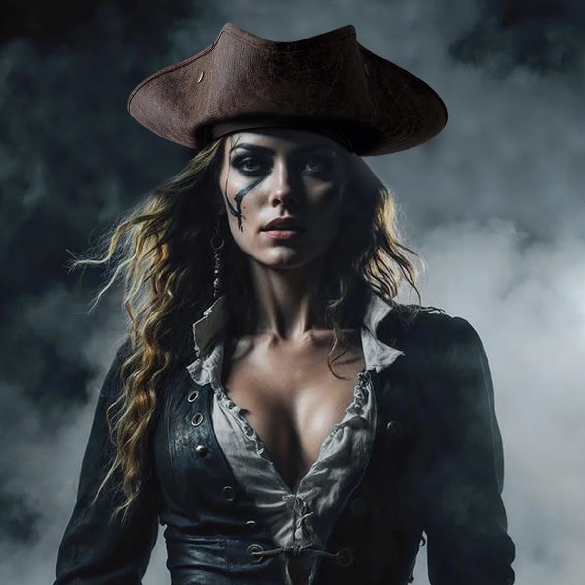 L'VOW Adult Leather Pirate Hat Colonial Tricorn Hat Revolutionary Themed Costume Accessories(Brown)