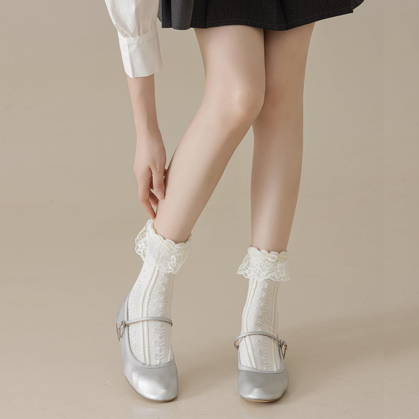 BIVOLU Womens Crew Socks Lace Ruffle Frilly Cotton Cute Princess Ankle Dress Socks for Girl 5 Pack