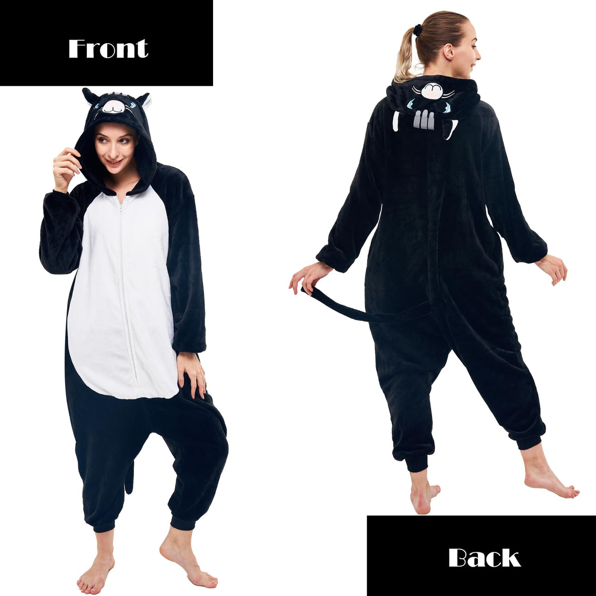 NEWCOSPLAY Unisex Adult Black Cat Onesie Pajamas Animal One Piece Costume Cosplay Sleepwear (Black Cat, Small)