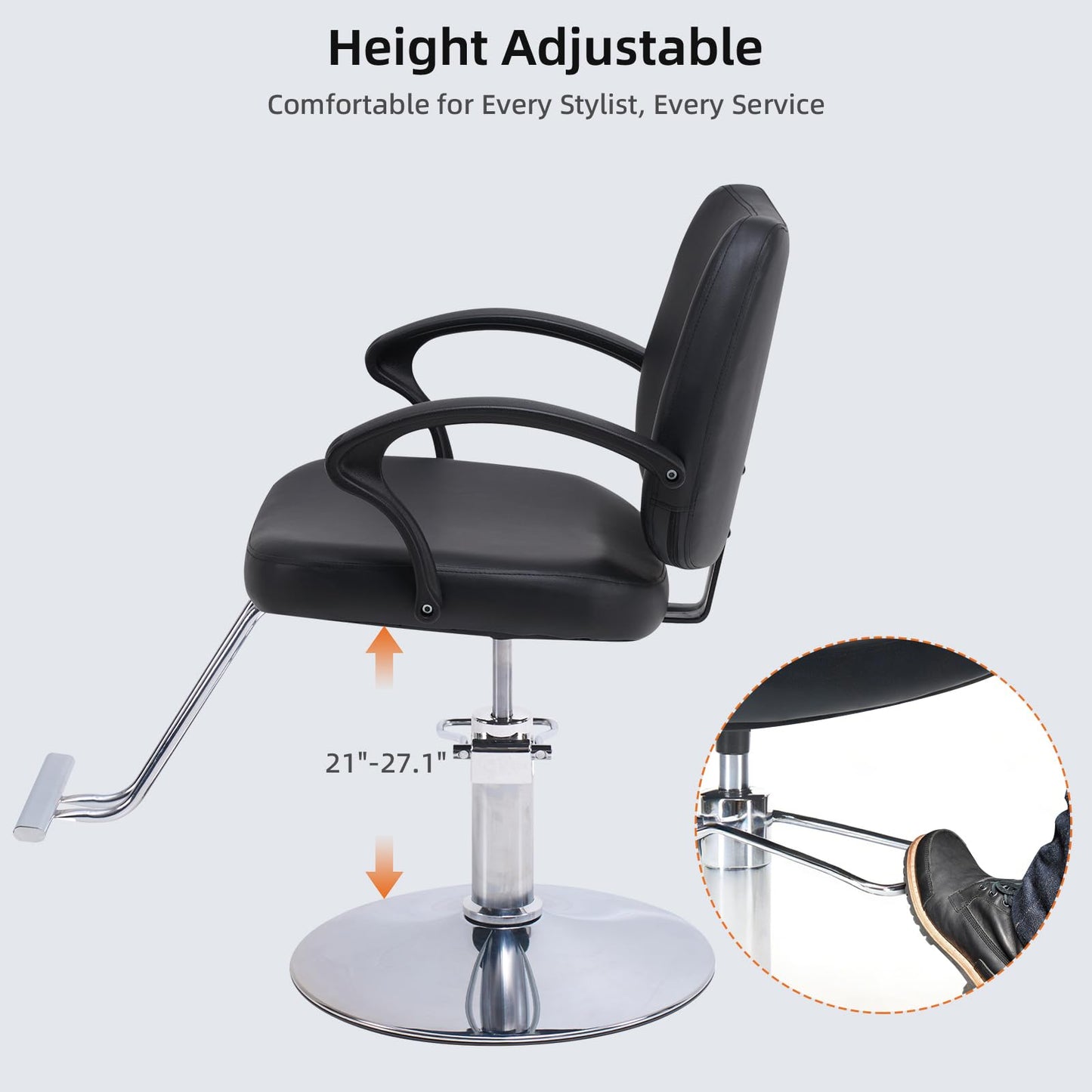 Zevemomo Barber Salon Chair for Hair Stylist, Heavy Duty Hydraulic Pump with 360° Swivel, Adjustable Height Spa Beauty Equipment for Barbershop, Home 350LBS Capacity, Black