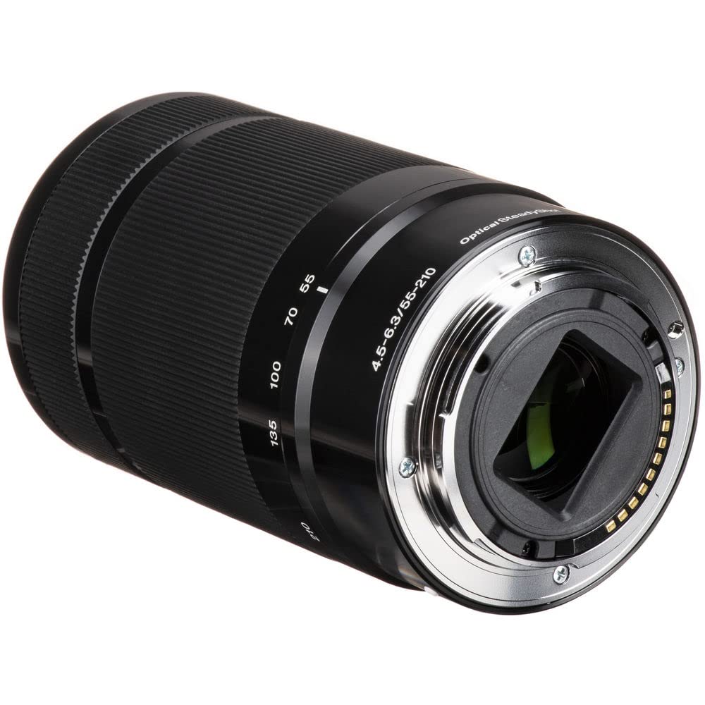 Sony E 55-210 mm F4.5–6.3 OSS Telephoto Zoom Lens (SEL-55210) – Lightweight APS-C w/Optical Stabilization + 3 Piece Filter Kit + Lens Cap Keeper + Cleaning Kit