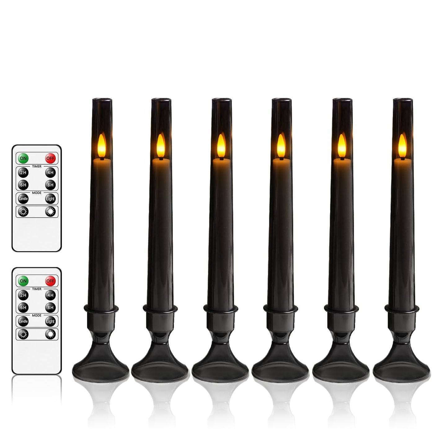 kakoya Upgraded Flameless Taper Candles with Remote,6 PC Acrylic Battery Operated with CandleSticks，Flickering Led Window Candles for Home Table and Wedding Decor（Grey）
