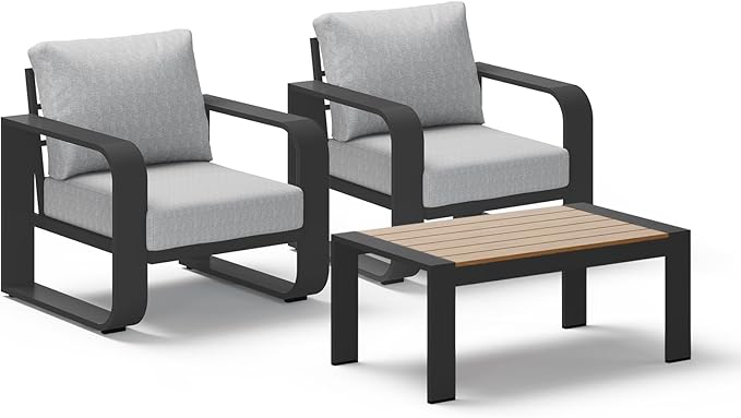 Aluminum Outdoor Sofa Bistro Set, Oversized Patio Conversation Sets Widened Armrest & Ultra-Thick Cushions, Deep Seating Patio Furniture Set for Backyard, Porch, Gray