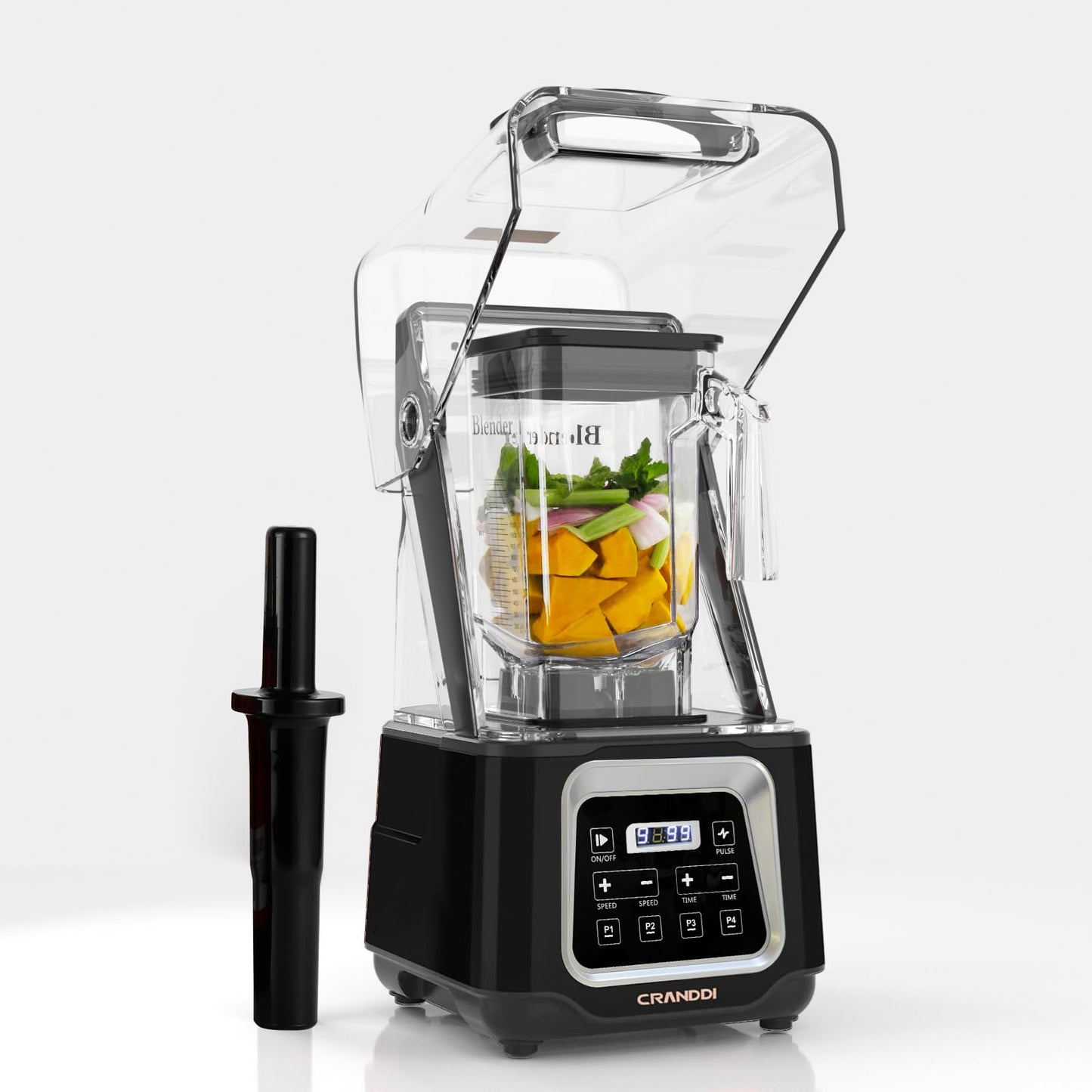 Commercial Blender 2200W, CRANDDI Professional Quiet Smoothie Blender with Smart Touch Screen & Removable Cover, 52oz for Frozen Drinks, Juice & More, 4 Preset Programs, K80TS, Black