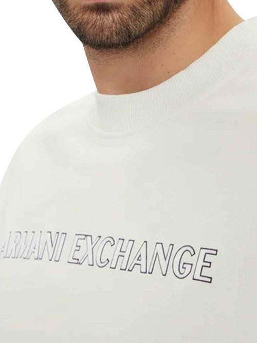 Armani Exchange Men's Logo Textured Cotton Fleece Sweatshirt, Off White, XX-Large