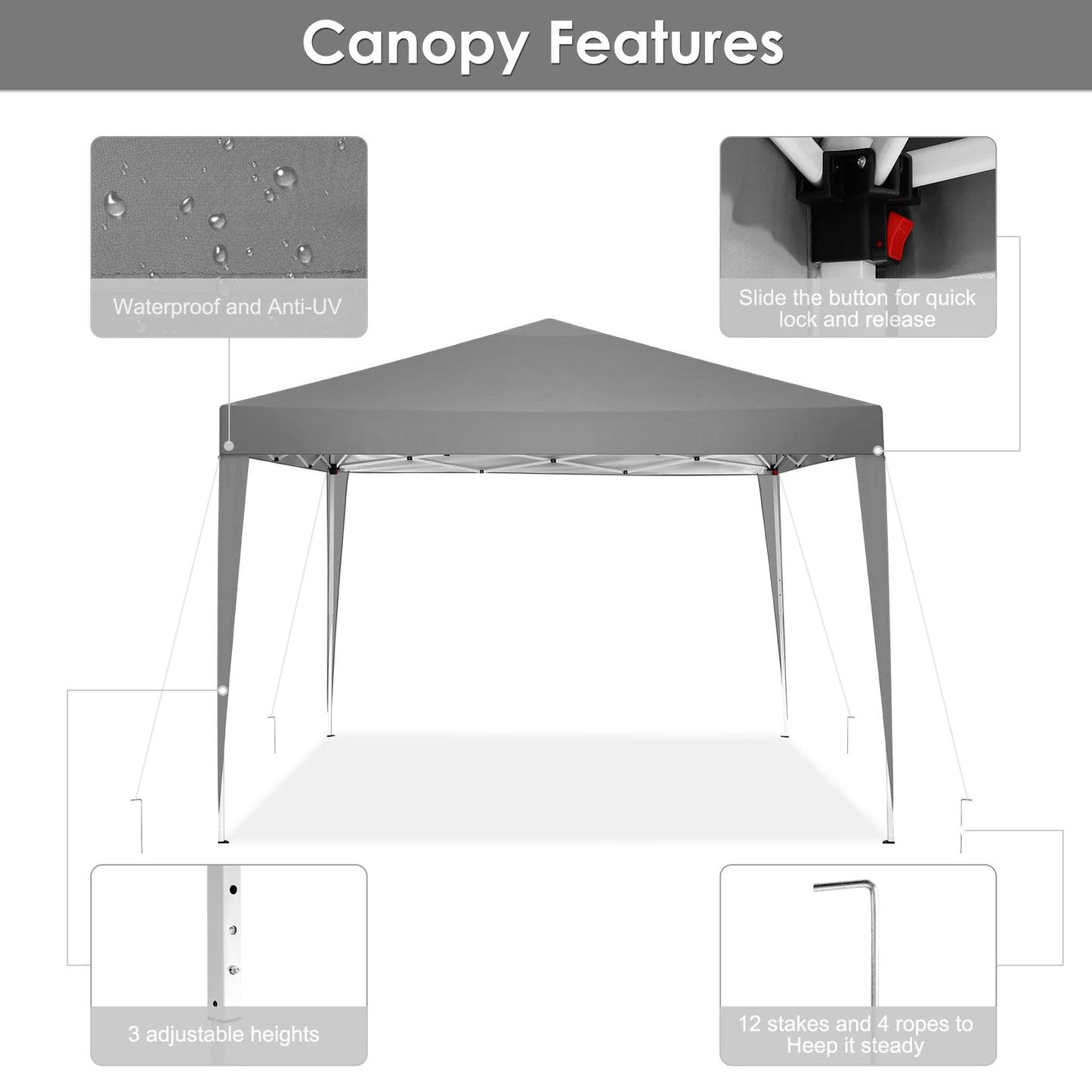COBIZI Canopy 10x10 Pop Up Canopy Tent with 4 Sidewalls Party Tents for Parties Weddings Backyard Waterproof Canopy Outdoor Commercial Canopy Event Tent with Stakes, Ropes, Grey
