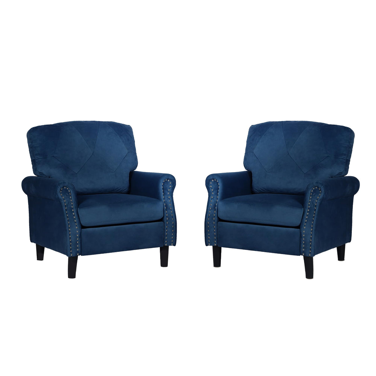 HXZDZ Accent Chairs for Living Room, Set of 2 Mid-Century Modern Upholstered Armchairs, Comfy Velvet Chair w/Wood Legs & Nailhead Trim, Wingback Chair for Bedroom, Blue