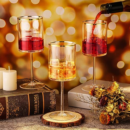 Yaomiao 12 Pack Clear Plastic Disposable Wine Glasses with Stem 10 Oz Gold Rimmed Reusable Wine Glasses Cups for Wedding A...