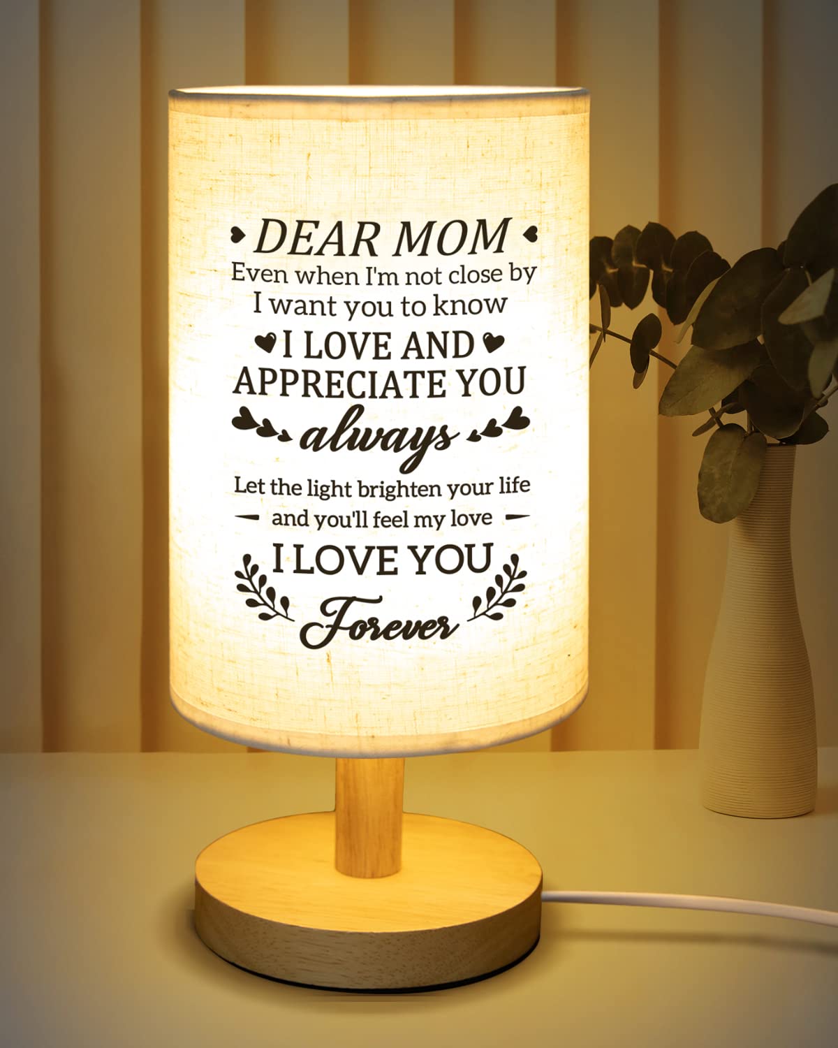 Calibron Gifts for Mom from Daughter Son, Mom Gifts for Birthday Fabric Lamp, Birthday Gifts for Mother Table Lamp with Wooden Stand