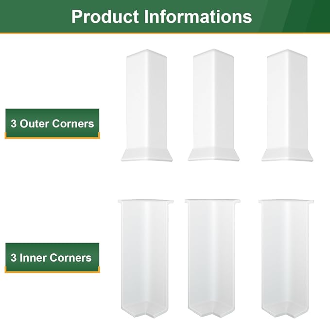 GAMZAU Baseboard Corner Blocks 4inch Height, Self Adhesive 3 Inside + 3 Outside Corners-Connector Between The Cove Base Wall Base Rubber Moulding Trim, Perfect Match for Our S100 Baseboard(White)