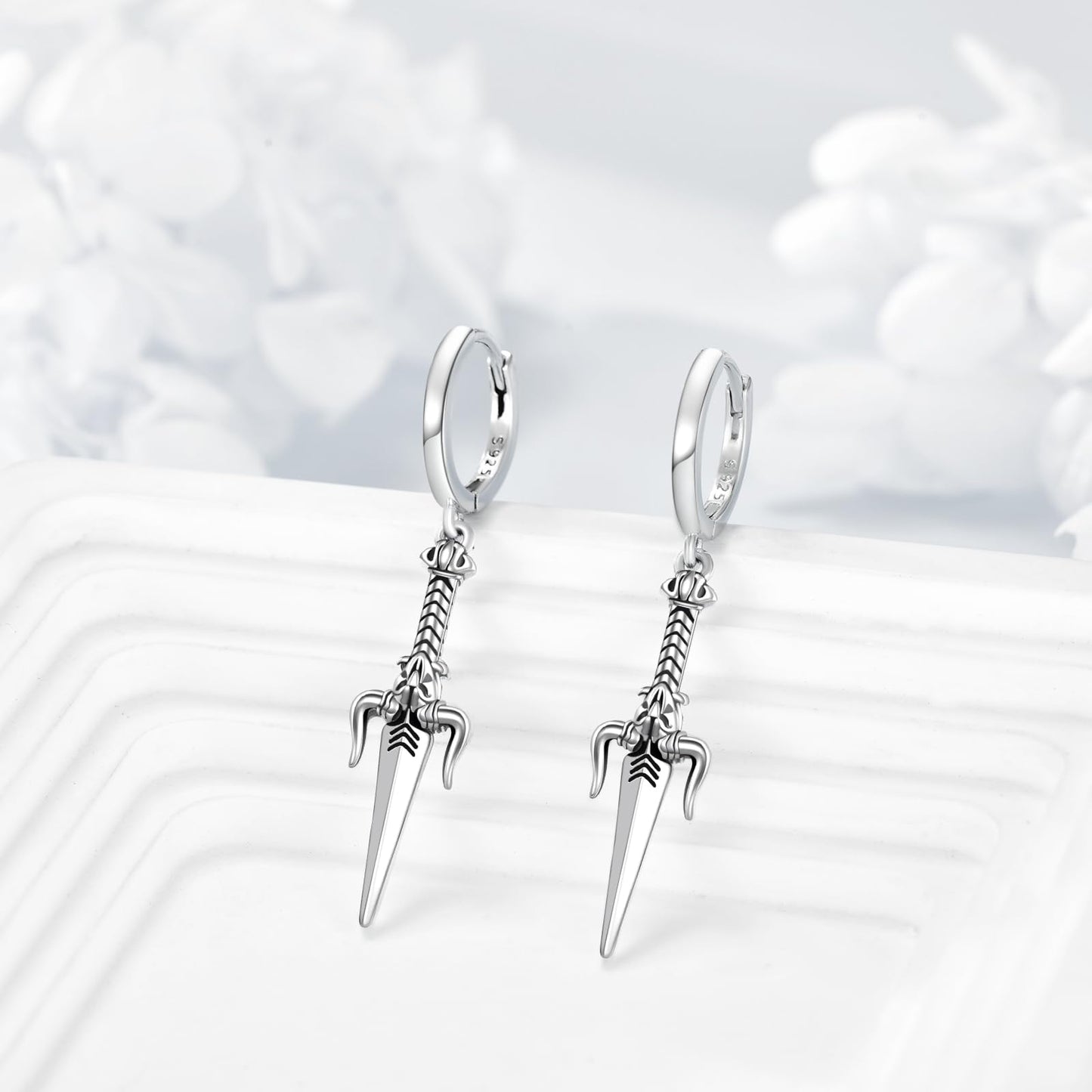 Trident Dagger Earrings 925 Sterling Silver Trident Drop Earrings Dagger Dangle Earrings Demon Gothic Jewelry Gift for Women Men