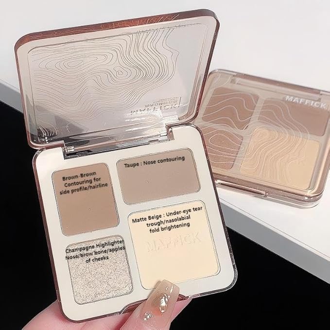 4-in-1 Face Contour Palette, Matte and Shimmer Shades with Highlighter, Brown and Beige(2 pack)