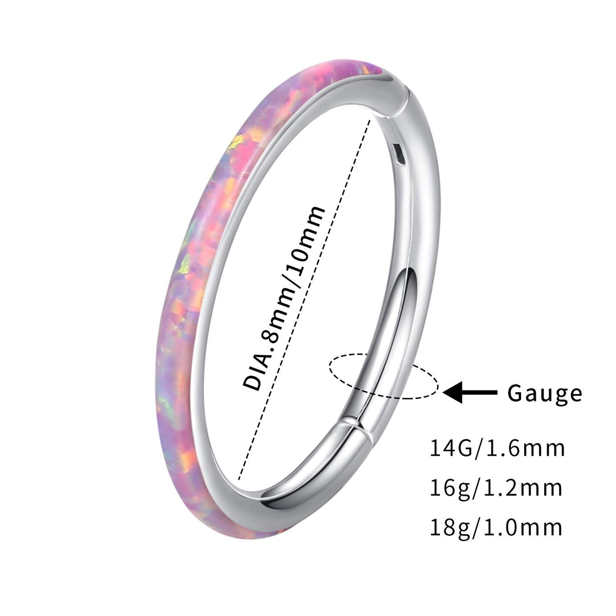 WBRWP 316L Stainless-Steel Flat-Piercing-Ring Hinged Nose-Rings-Hoop with White Opal 20G(0.8mm) Segment Clicker Lip Rings Daith
