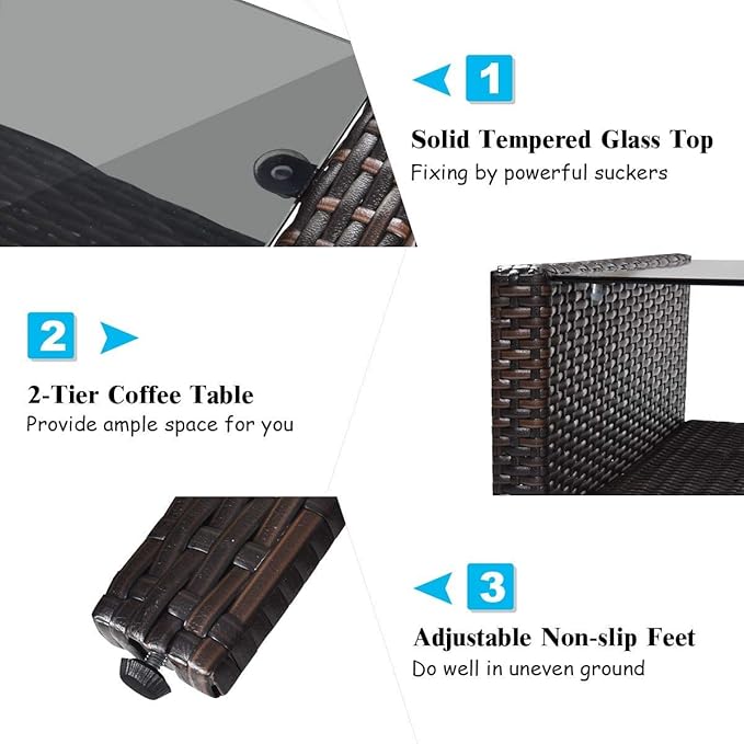 HAPPYGRILL 4-Piece Patio Furniture Set Outdoor Rattan Wicker Conversation Set with Coffee Table, Sectional Sofa Bistro Set with Cushions for Garden Poolside Backyard