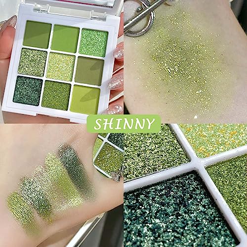 evpct 9 Colors Green Glitter Eyeshadow Palette, Light Dark Emerald Avocado Neon Green Glitter Metallic Shimmer Sparkly Eye...