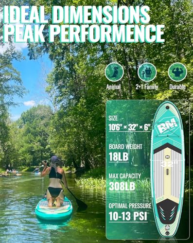 BM Paddle Board Inflatable Stand Up Paddle Board, SUP Paddleboard for Adult, Premium Accessories | Non-Slip EVA Deck & Foa...