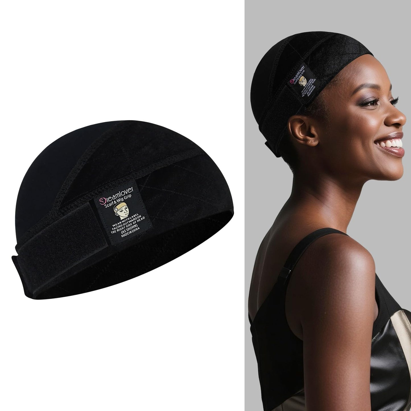 Dreamlover Wide Wig Grip Cap for Lace Front Wigs, 2-in-1 Black Adjustable Wig Caps with Wig Gripper Band for Women, 1 Piece