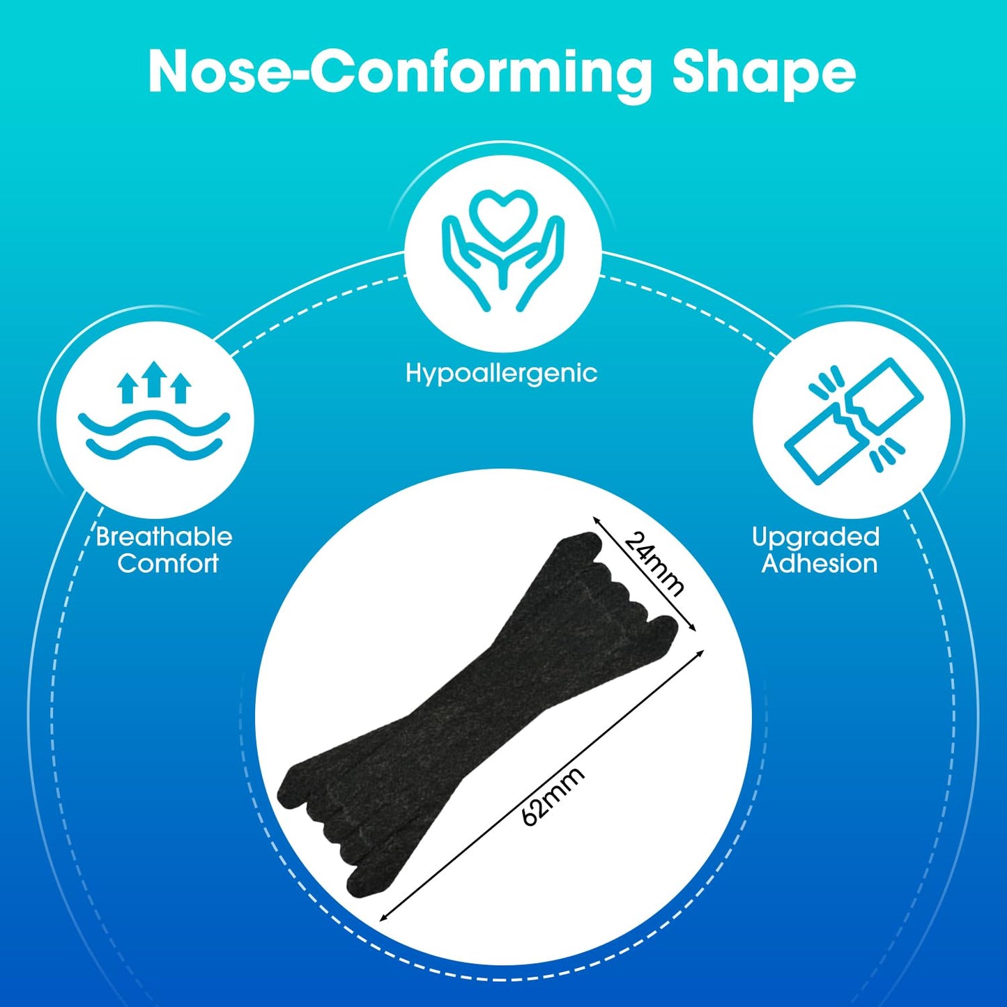 MYMULIKE Nasal Strips for Snoring, 60 Count Nose Strips for Breathing- 3X Stronger Opening | Triple Elastic Bands, Reduce Snoring & Nasal Congestion, Nose Patches for Sleep, Work, Sport, Travel