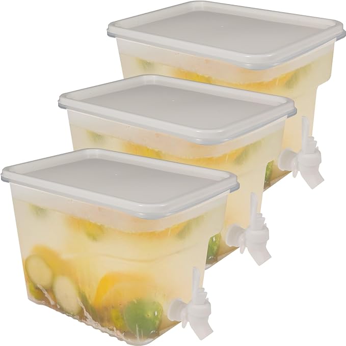 BEWBBAT 3 Pack 1.3 Gallon Fridge Drink Dispenser with Spigot, Leak-proof Plastic Beverage Drink Dispenser Refrigerator Ice...