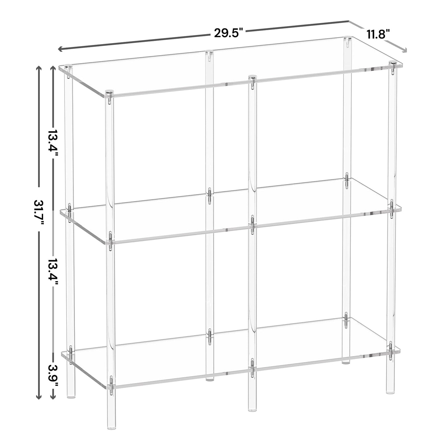 CRTERICX Acrylic Console Table, 29.5" Small Entryway Table with Open Shelves, Clear Entry Table for Sofa, Foyer, Hallway, Living Room, Easy Assembly, 3 Tier, 11.8" D x 31.7" H