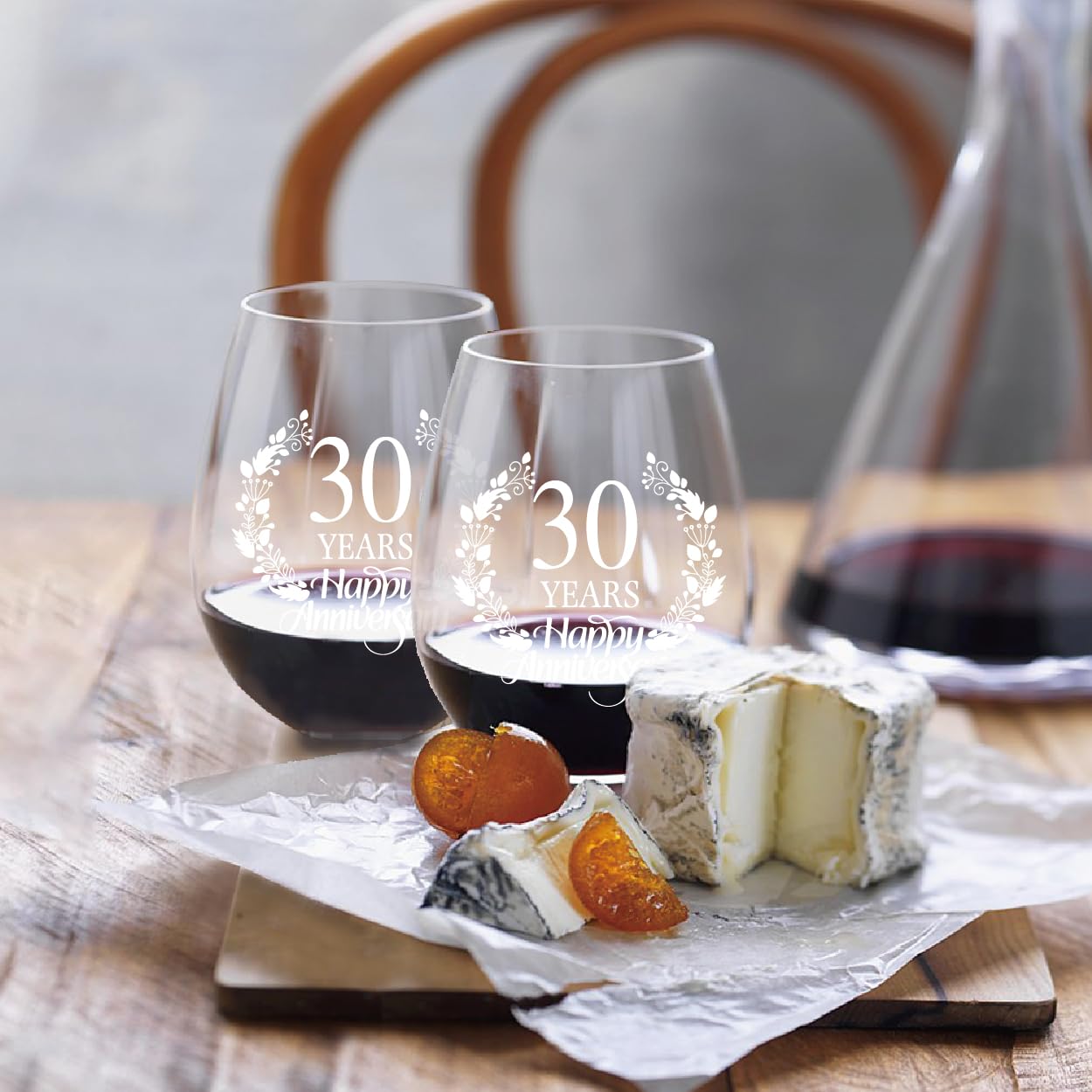 Perfectinsoy 30 Years Happy Anniversary Wine Glass Set of 2, 30th Anniversary Wedding Gift For Mom, Dad, Wife, Soulmate, Couple, Funny Vintage Unique Personalized, 30 Years Gifts