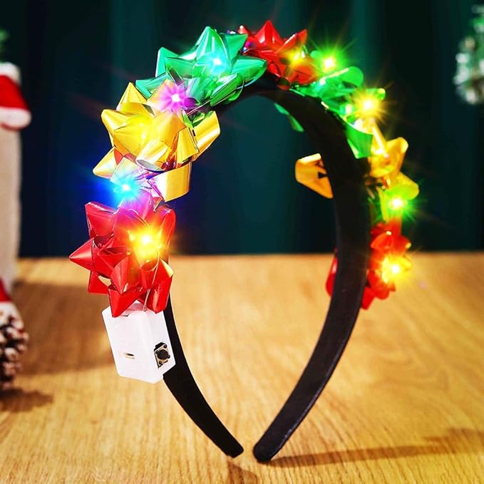 DRESBE Light Up Christmas Headband LED Xmas Headbands Glow Party Hair Accessories for Women
