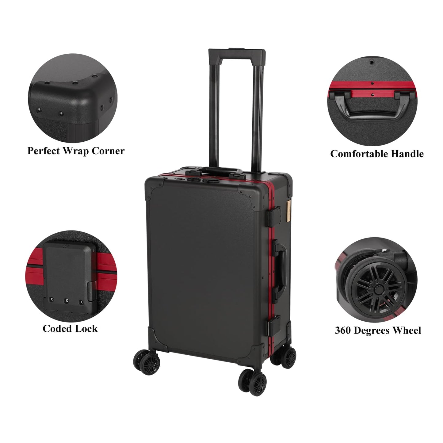 Tense Edano 20" Aluminum Ligthed Makeup Train Case with LED Lights Professional Cosmetic Organizer Studio with Speaker, Wheels and Stands Rolling Trolley Makeup Vanity Station for Travel (Black)