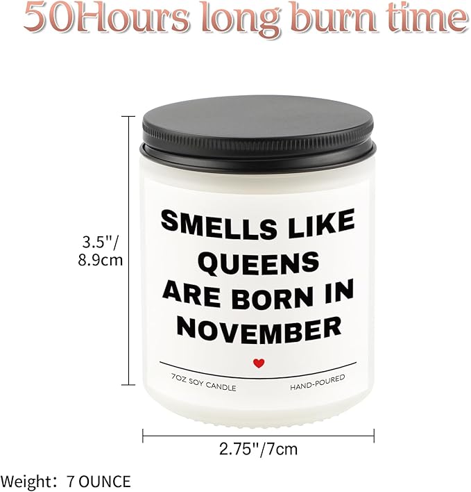 Aremdy Birthday Gifts for Women, Queens are Born in November Candle, 30th 40th 50th 60thHappy Bday Gift Idea for Girl Female Sister Mom Aunt Friend from Daughter Son Child Husband,7 OZ