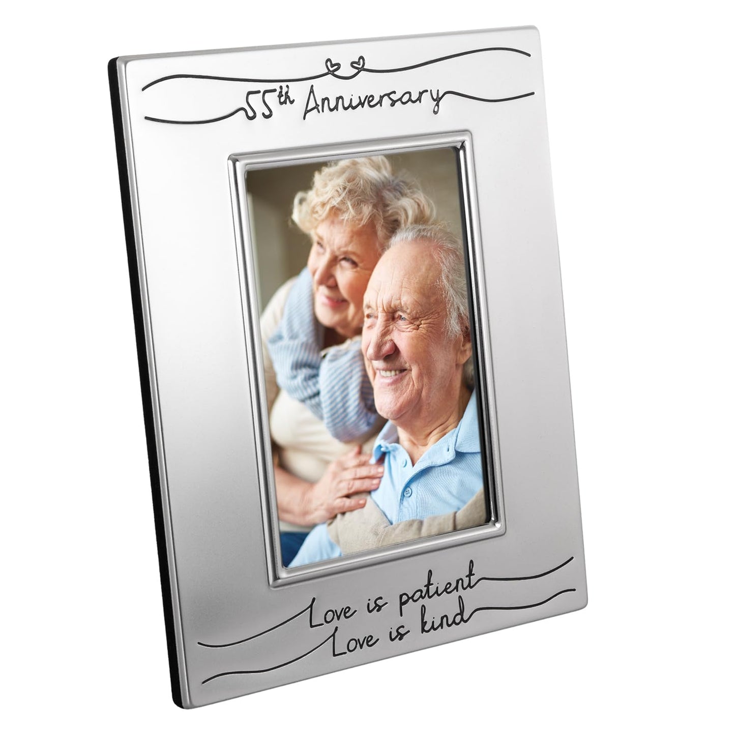 Haysom Interiors Beautiful Two Tone Silver Plated 55th Anniversary 4" x 6" Picture Frame with Black Velvet | Unique and Thoughtful Gift Idea