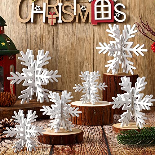 Bucherry 12 Pcs Wooden Snowflake Table Decor 3D Snowflake Tabletop Signs and Centerpiece for Christmas Xmas Winter Wonderl...