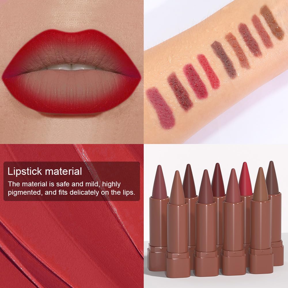 BINGBRUSH 2-in-1 Gradient Lip Liner & Lipstick Combo,Matte Longwear Waterproof Lip Pencil with Cone Tip,Smudge Proof Crayon for