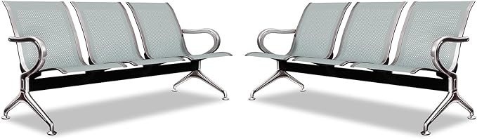 Kinsuite 2Pcs Waiting Room Chairs - 3-Seat Airport Reception Chairs Reception Bench Office Guest Chairs & Reception Chairs for Office Business Bank Hospital, Silver