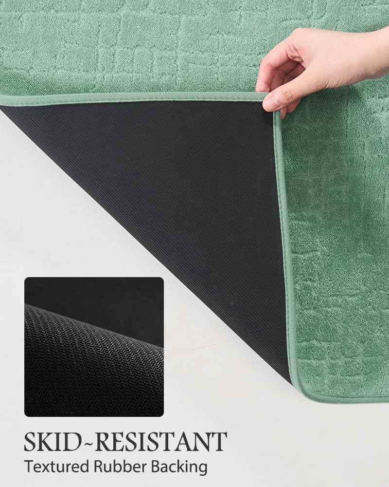 AMOAMI-Bath Mat-Absorbent Quick Dry Bathroom Floor Mats-Washable Rubber Backing Bath Mats for Bathroom Rugs Fit Under Door-Bath Rug for in Front of Sink Bathtub Shower Room, Moss 17''x24''
