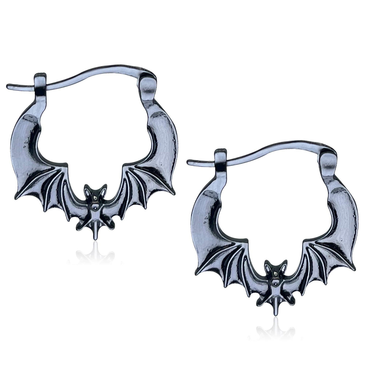 QLUYCKW Antique Silver Bat Vampire Earrings for Women Funny Gothic Punk Horror Inverted Bat Animal Hanging Hook Dangle Drop Earrings for Halloween Party Cosplay Scary Jewelry Gifts (Black Hoop)