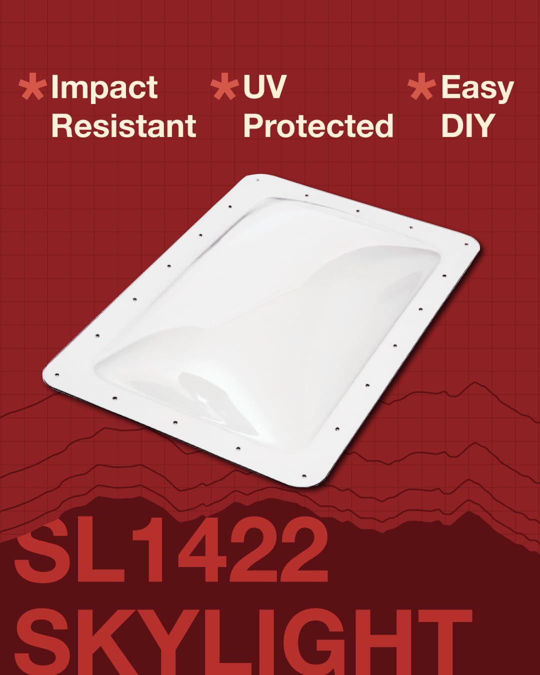ICON RV Skylight - SL1422C - Clear, Fits 14"x22" Openings, 16"x26" Overall, Outer Dome Skylight Covering Replacement for RV, Camper, Motorhome, Food Truck, or Trailer, UV Protected & Impact Resistant
