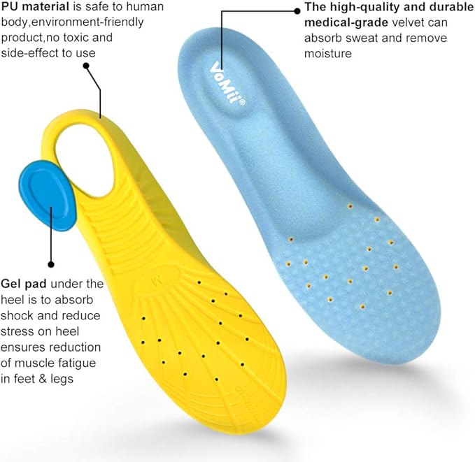 VoMii Unisex Shoe Insoles for Men and Women, Memory Foam, High Arch Support, Plantar Fasciitis Relief, Shock Absorption, 100% Risk Free Purchase