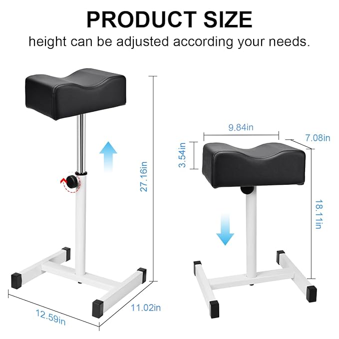 Pedicure Manicure Footrest, Adjustable Height with Soft Cushion Pedicure Stool Non-Slip, Pedicure Nail Equipment for Salon Spa Beauty,Black