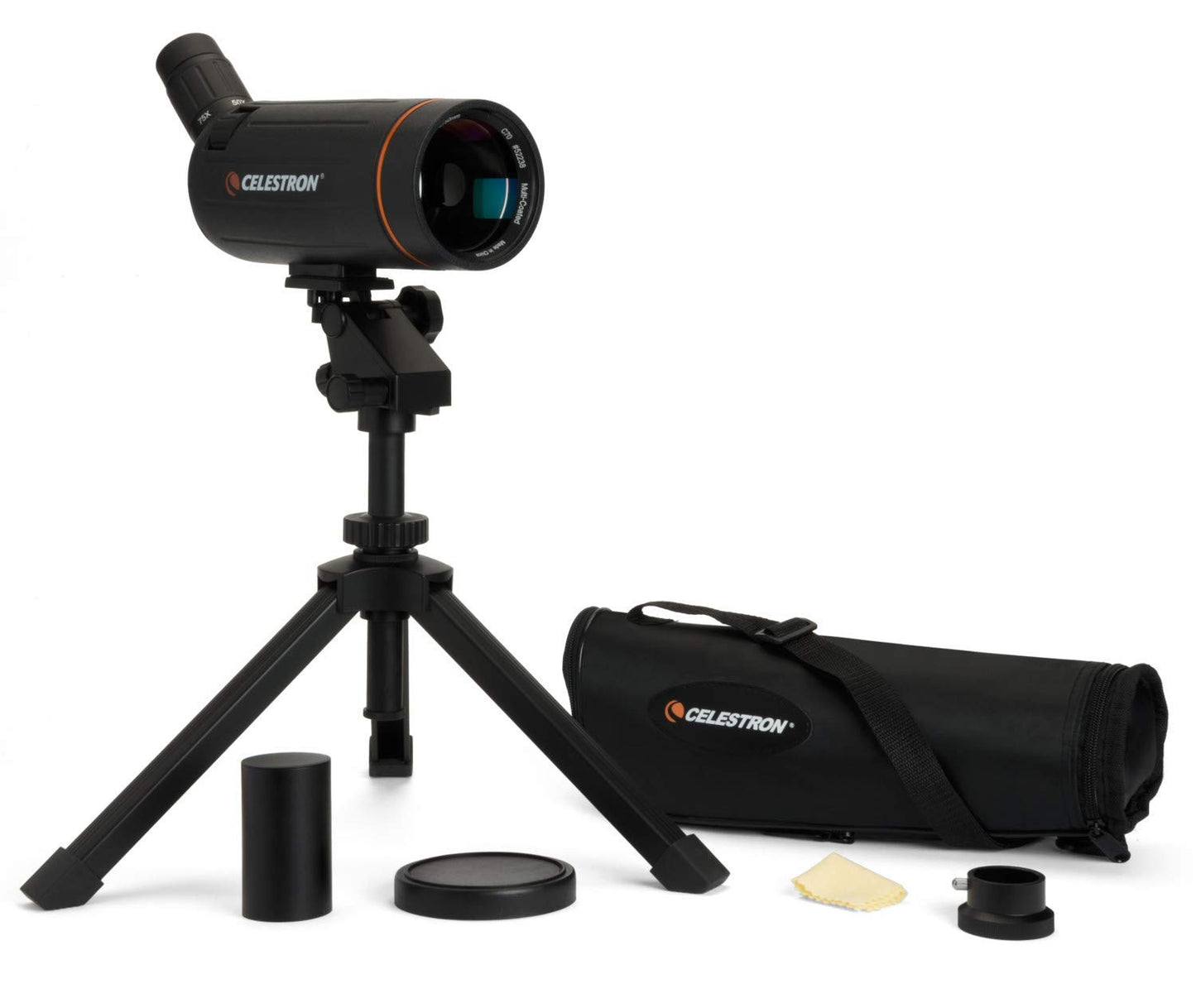 Celestron Mini Mak 70mm Angled Spotting Scope – Maksutov Spotting Scope – Great for Long Range Viewing – 25–75x Zoom Eyepiece – Multi-Coated Optics – Rubber Armored – Tabletop Tripod Included