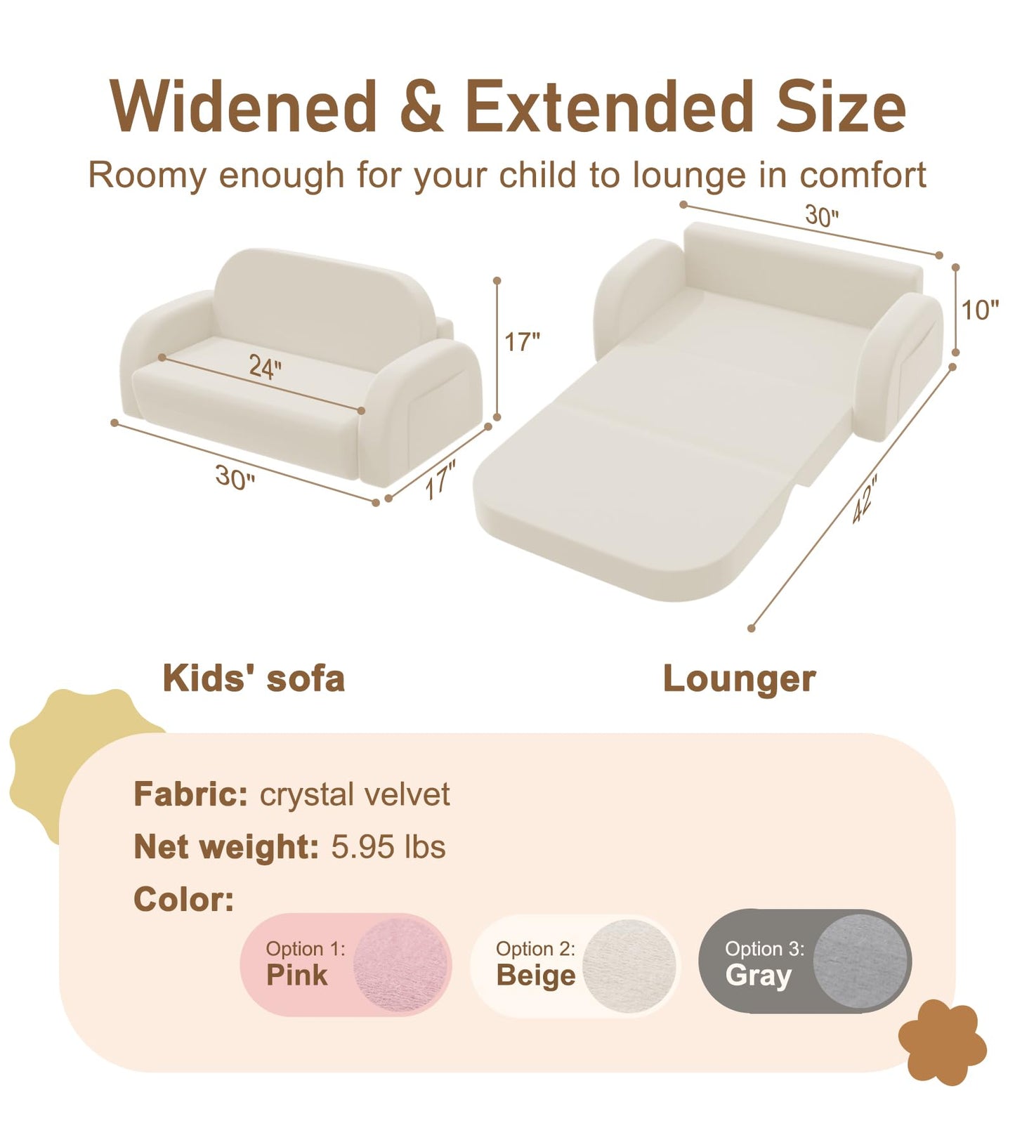 little dove 2-in-1 Convertible Kids Couch, Extra Wide Comfy Toddler Chair, Flip Out Toddler Couch, Kid Chairs with High Density Foam, Sofa Bed for Boys & Girls 3+, Beige