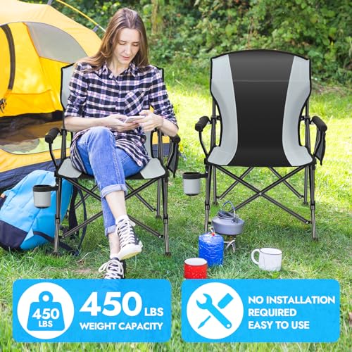 2 Pack Oversized Folding Camping Chair for Adults, Supports 450 LBS Camping Chairs, Heavy Duty Camping Chair with Side Poc...