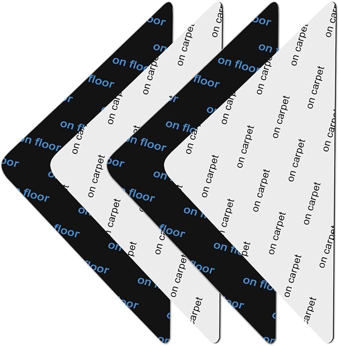 Rug Stickers for Wood Floor - Double-Sided Grippers 12PCS Triangle Carpet Stickers | Washable Non-Slip Carpets Corner Tape, Strong Rugs Fixing Pads for Hardwood Floor Area Rugs, Reusable Carpet Grip
